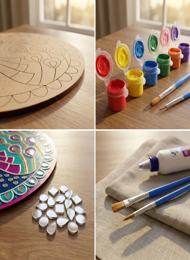 HOBBY INDIA Lippan Art and Craft Materials Kit for Adults and Beginners I Premarked MDF Board Mandala Art Painting DIY Kit for Room Wall Hanging Office and Home Decoration (Peacock) - Image 3